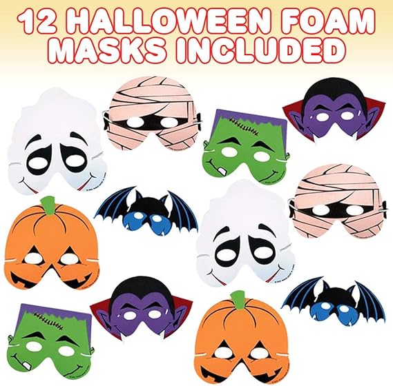 Halloween Foam Face Masks for Kids, Set of 12