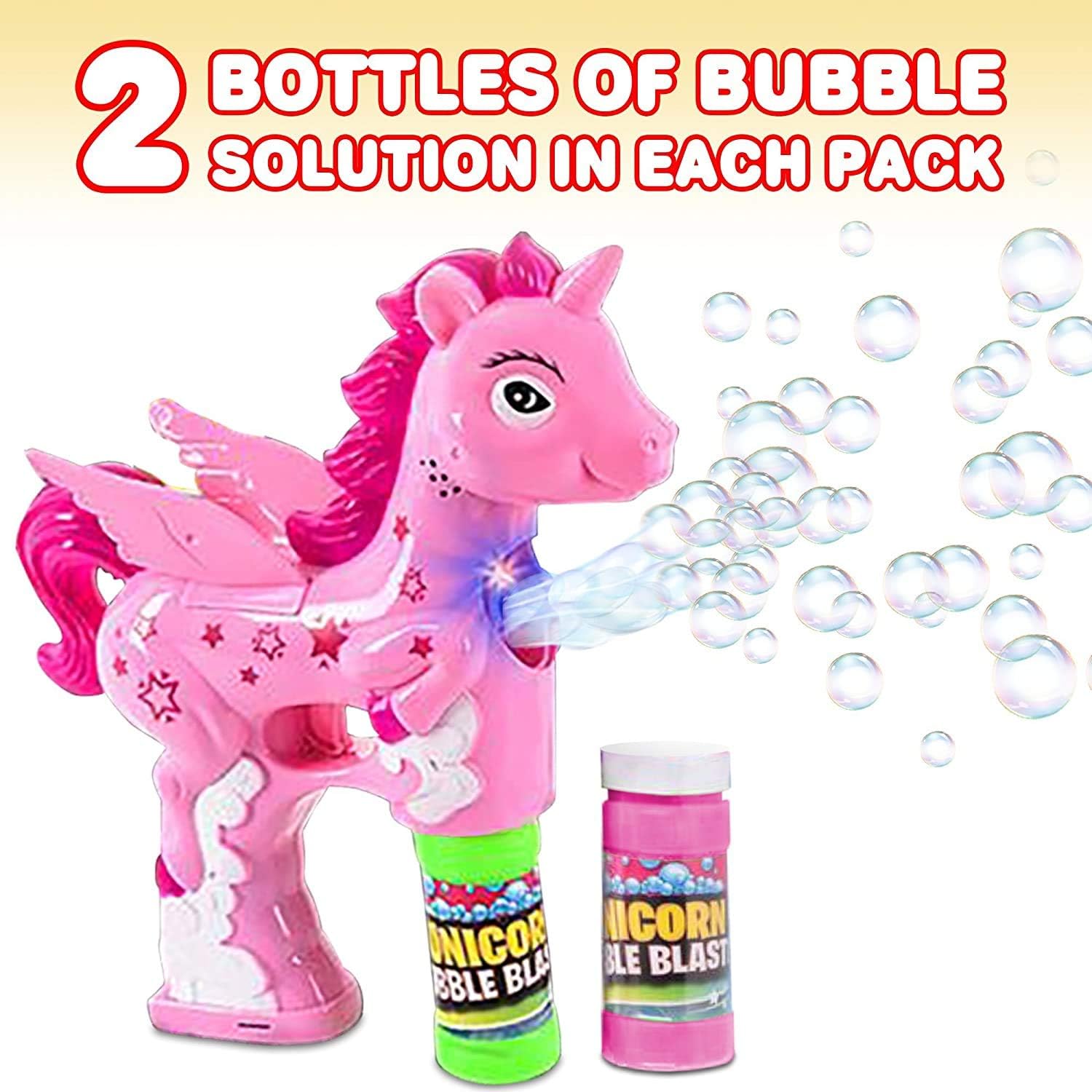 ArtCreativity Pink Unicorn Bubble Blaster with Light and Sound, Includes 1 Bubble Gun & 2 Bottles of Bubble Solution, Fun Summer Toy for Girls and Boys