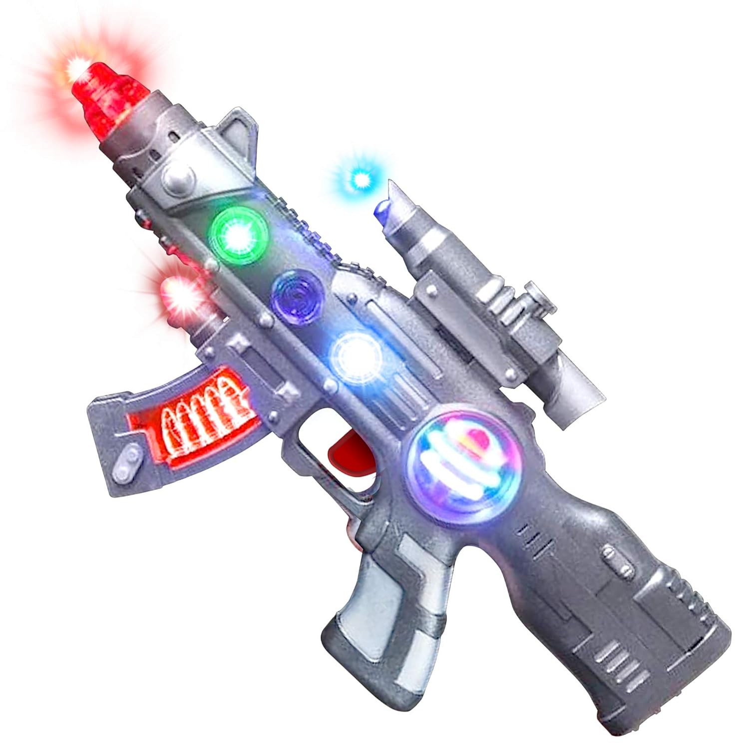 Light Up Spin Ball Blaster Toy Gun, 12.5 Inch Assault Rifle with Thrilling Multicolor LEDs and Sound Effects, Batteries Included