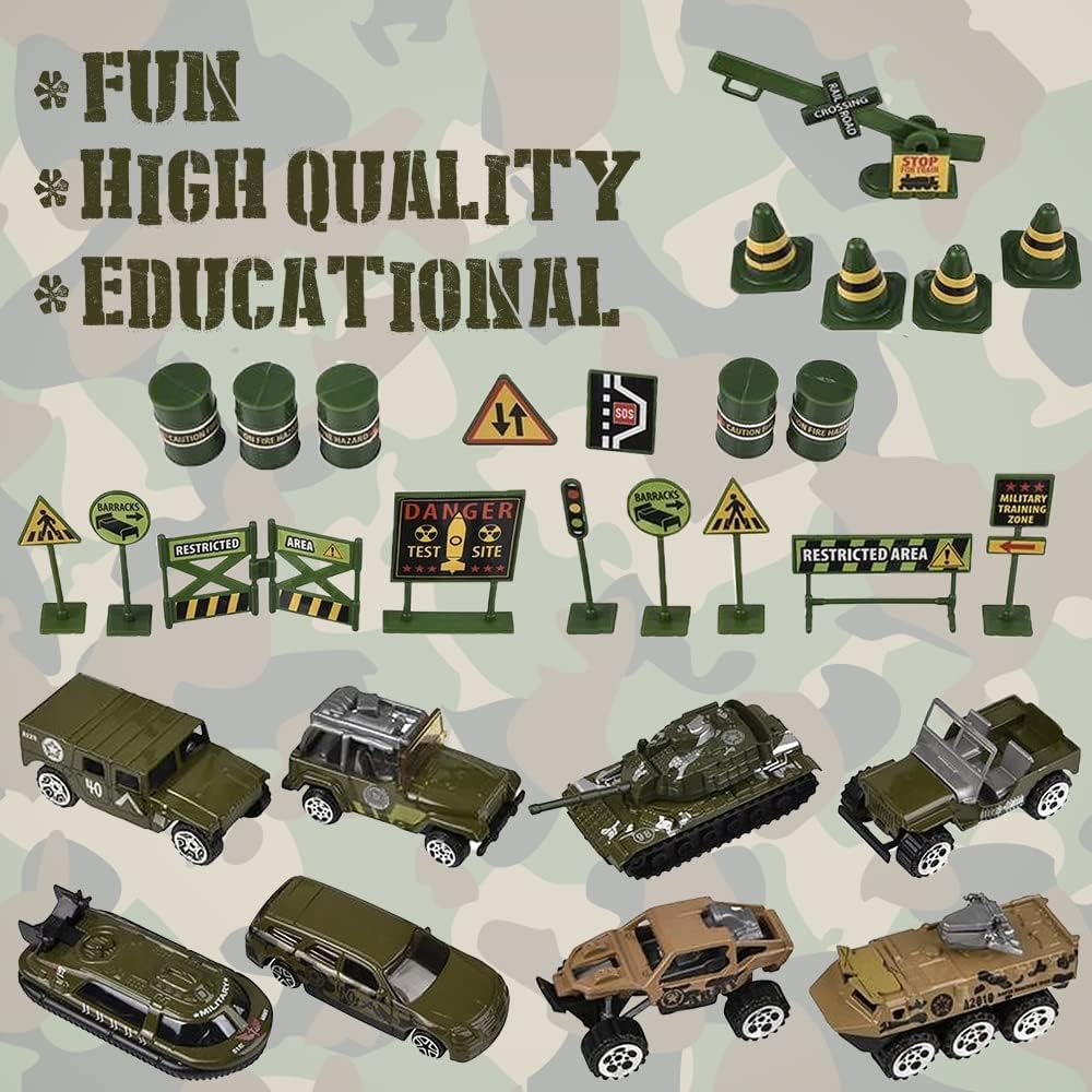 Diecast Military Playset for Kids, 15-Piece Set