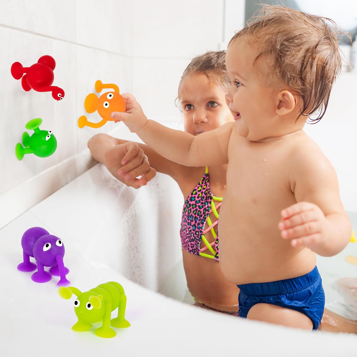 ArtCreativity Suction Creature Bath Toys for Kids - Set of 12 Suction Cup Toys - Mold Free Bath Toys in Assorted Colors and Shapes - Suction Bath Toys for Babies - Cool Creatures for Baththub Play