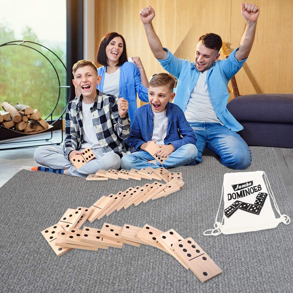 28PC Jumbo Wooden Dominoes Set with Carrying Bag