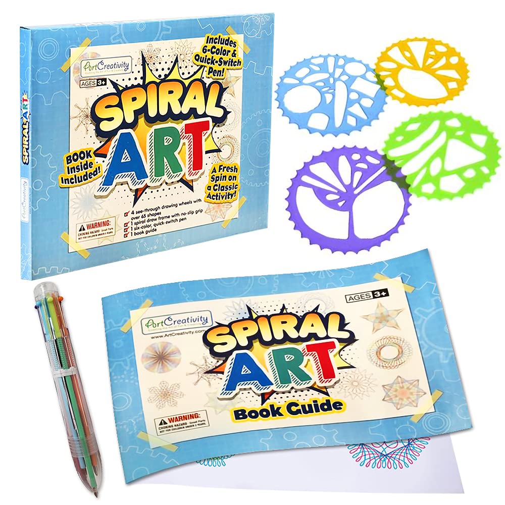 Spiral Drawing Art Set for Kids - 7 Piece Kit - Includes 6-in-1 Color Pen, Drawing Templates and Sketching Pad