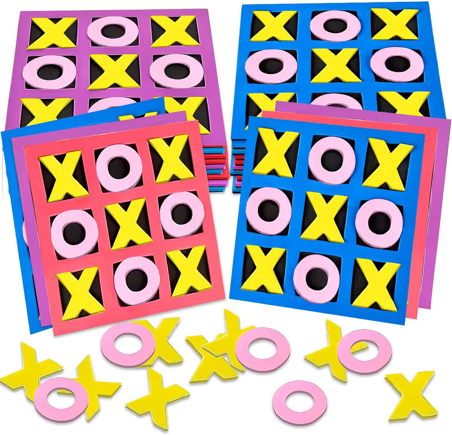 5 Inches Foam Tic Tac Toe Mini Board Games (Pack of 24) Colorful Family Games for Hours of Brain-Building Fun, Great Travel Games, Birthday Party Favor for Kids, and Stocking Stuffers