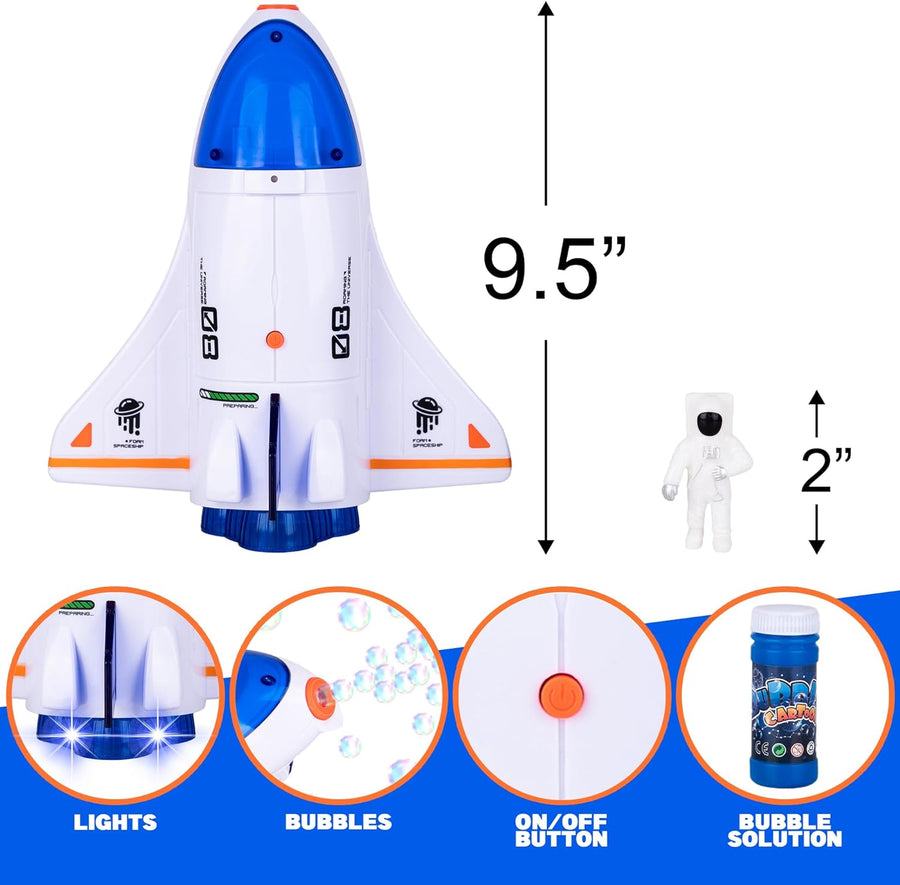 Spaceship Bubble Toy - Outer Space Bubble Machine with Bubble Solution and Astronaut Figurine - Bubble Makers for Kids Outside Play - Space Toys for Boys and Girls - Galaxy Party Supplies and Favors