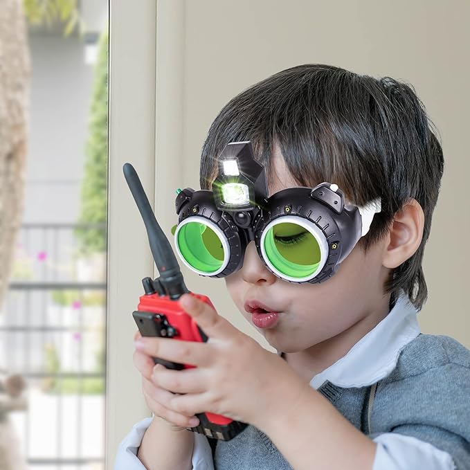 Night Vision Glasses for Kids, Spy Gear Kids Spy Glasses with LED Light Beam, Kids’ Night Mission Glasses for Secret Agent Role Play, Bonus: 6 3D Photo Cards & Red/Blue Lenses for Immersive Viewing