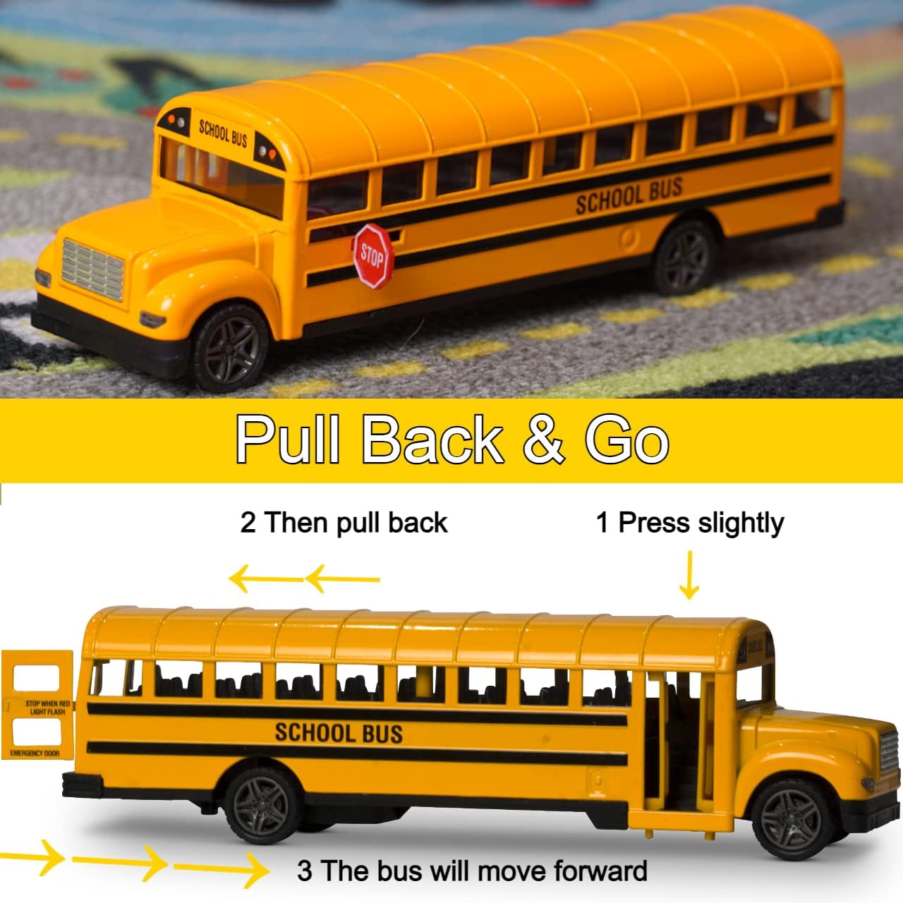 ArtCreativity Yellow School Bus Toy for Kids - 8.5 Inch Pull Back Car with Cool Opening Doors and Rubber Tires - Durable Diecast School Bus - Best Birthday Gift for Boys and Girls