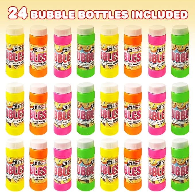 ArtCreativity 24 Pack Bubble Blower Bottles with Wands - 3.5 Inch - Bubble Toy for Kids with 2oz of Solution - Outdoor Summer Fun - Birthday Party Favors, Supplies for Boys and Girls - Assorted Colors