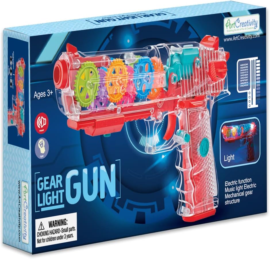 ArtCreativity Light Up Gear Toy Gun for Kids, Toy Guns For Boys With Moving Gears, LED Effects, and Music, Batteries Included, Interactive LED Toy Guns for Kids, Great Gift Idea Light Up Toys For Kids