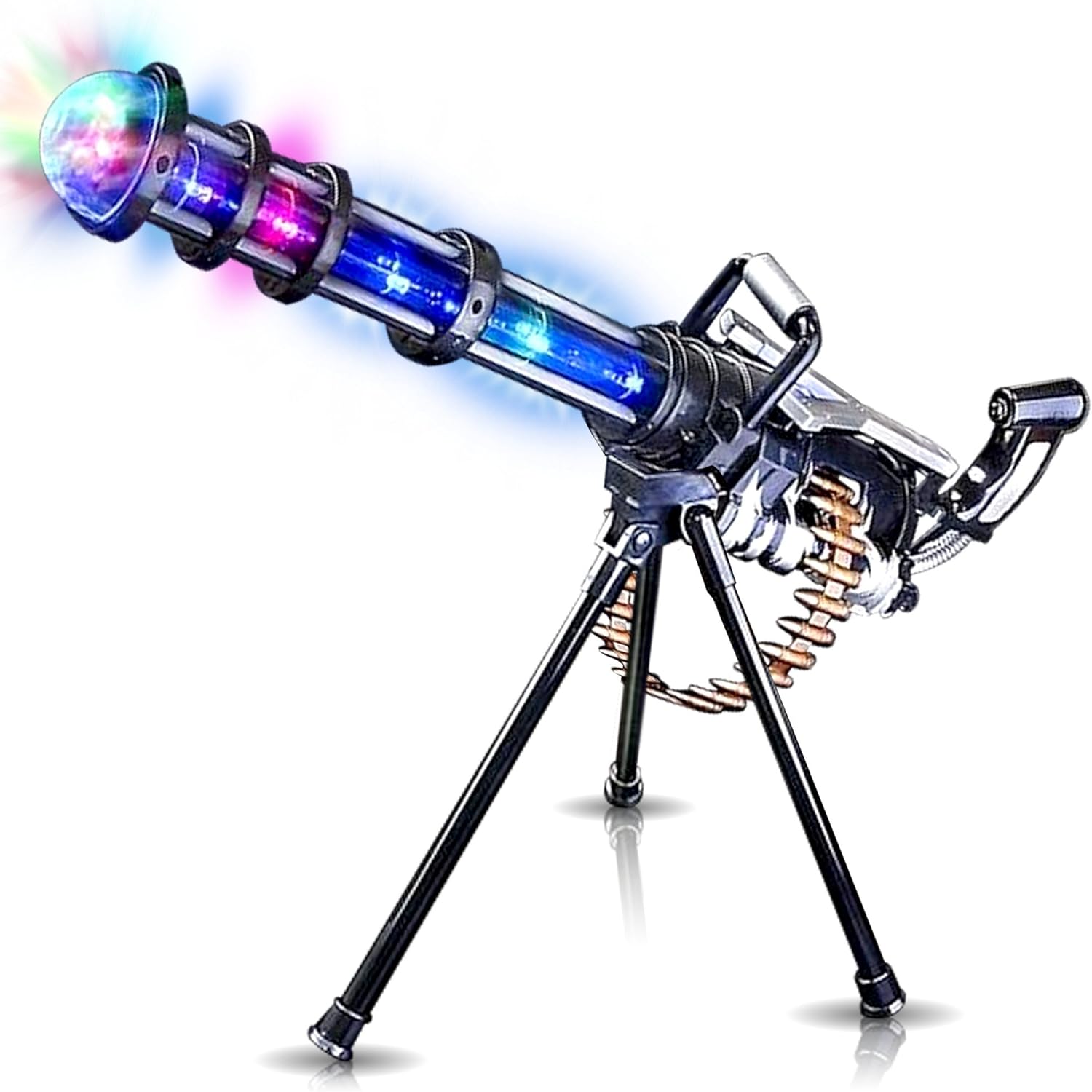 Light Up Rotary Machine Toy Gun with Tripod Stand by ArtCreativity - Rotating Barrel, LED and Sound Effects - 23 Inch Pretend Play Military Rifle - Batteries Included