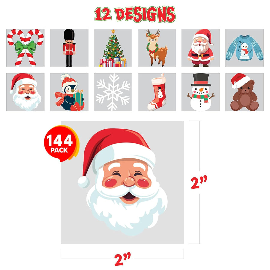 Individual Christmas Tattoos for Kids - Set of 144-2 Inch Temporary Tattoos for Kids in 12 Festive Designs - Christmas Party Favors for Kids (Christmas Glow In Dark Tattoos)