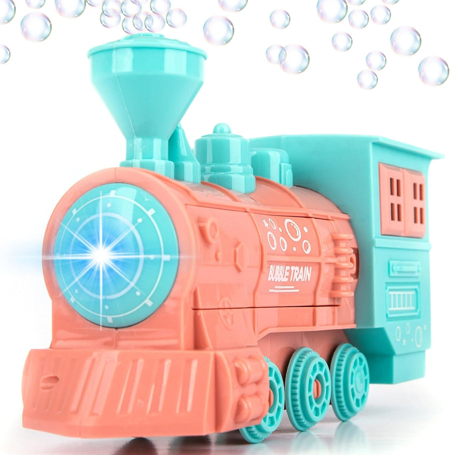 Bubble Blowing Toy Train with Lights, Includes 2 Bottles Bubble Solution, Friction Powered LED Toy Train for Boys & Girls, Bubble Blower Machine Outdoor Activity, Birthday Gift for Kids