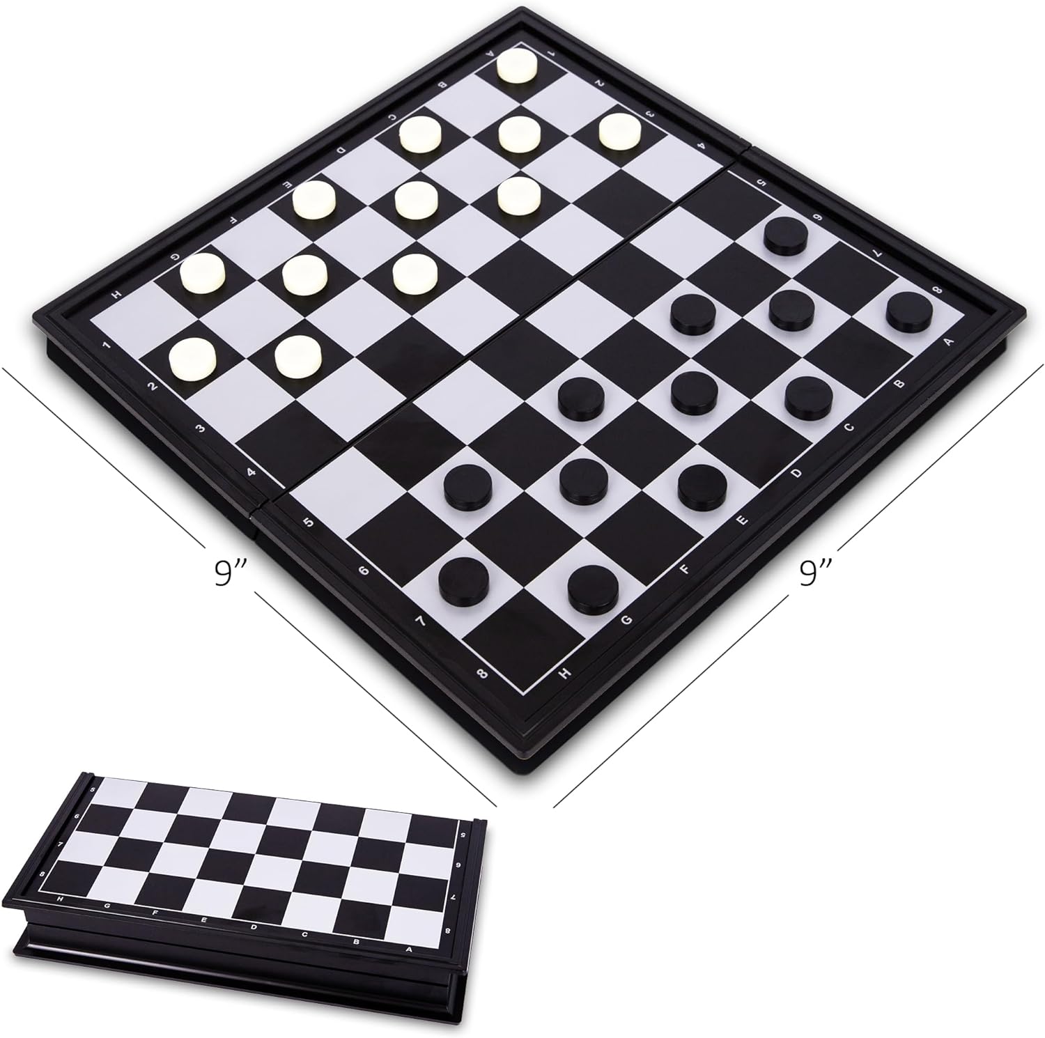 Gamie 3 in 1 Magnetic Travel Chess Set - Portable Chess, Checkers, Backgammon Set - 9 Inch Magnetic Chess Board for Road Trips - Travel Games for Kids and Adults - Gift Idea for Ages 3 and Up