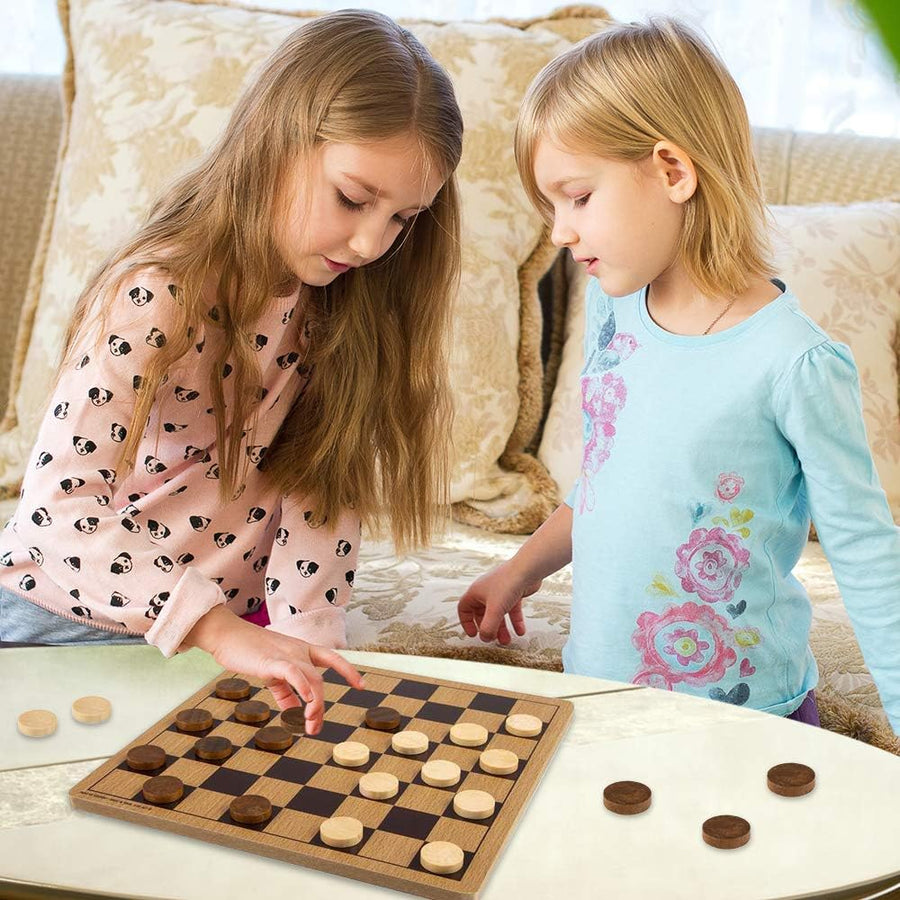 Wooden Checkers Board Game, Wood Family Board Game for Game Night, Indoor Fun and Parties, Develops Logical Thinking and Strategy, Best Gift Idea for Kids