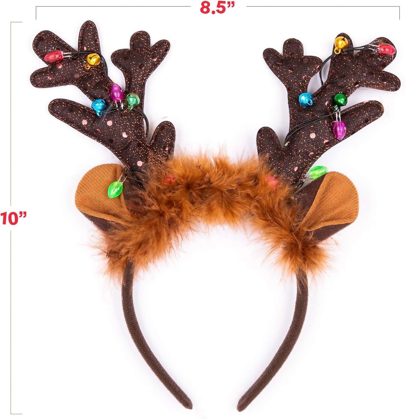Light Up Christmas Reindeer Headbands - Reindeer Ears Headbands with LED Lights and Jingling Bells