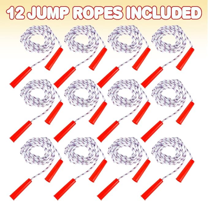 ArtCreativity 84 Inch Nylon Ropes for Kids - Pack of 12 - Durable Jump Ropes with Plastic Handles - Healthy Indoor and Outdoor Skipping Activity, Party Favors, Gifts for Boys and Girls