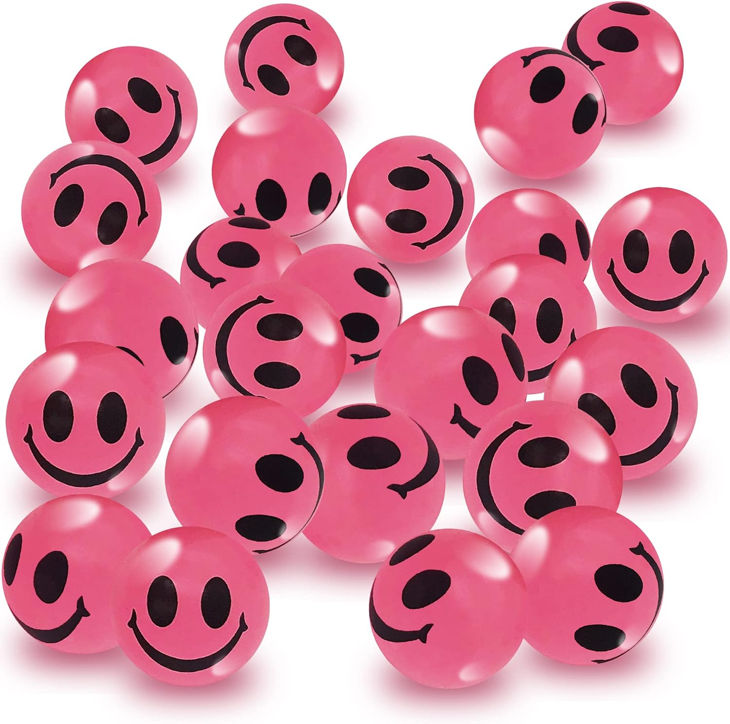 ArtCreativity Pink Glow in The Dark Smile Face Bouncing Balls - Bulk Pack of 36-1 Inch High-Bounce Bouncy Balls for Kids, Glowing Party Favors and Goodie Bag Fillers for Boys and Girls