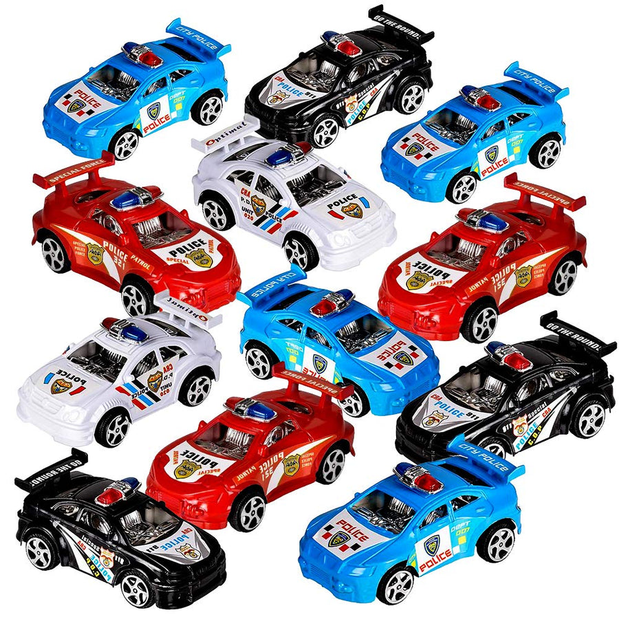 ArtCreativity Pullback Mini Police Toy Cars for Kids, Set of 12, Pull Back Racers in Assorted Colors, Police Birthday Party Favors for Boys Girls, Goodie Bag Fillers, Small Game Prizes