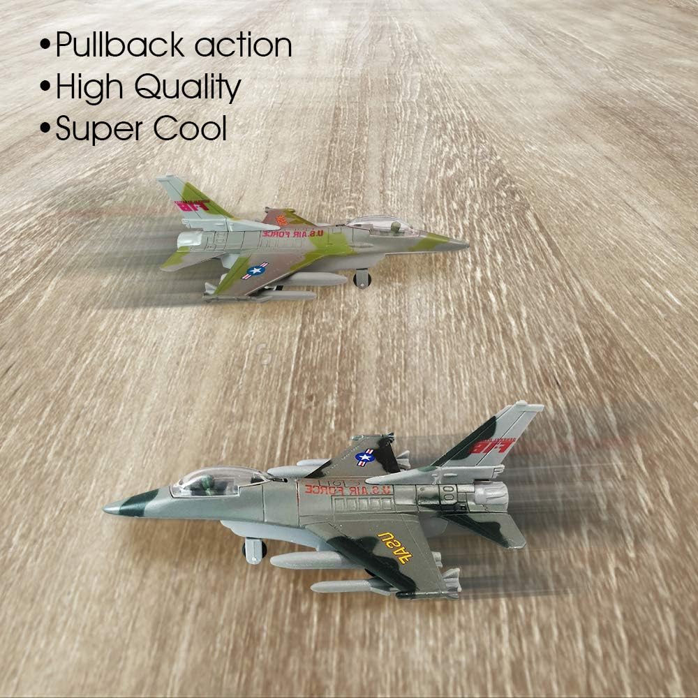 ArtCreativity Diecast F-16 Fighting Falcon Jets with Pullback Mechanism, Set of 2, Diecast Metal Airplane Toys for Boys, Air Force Military Cake Decorations, Aviation Party Favors