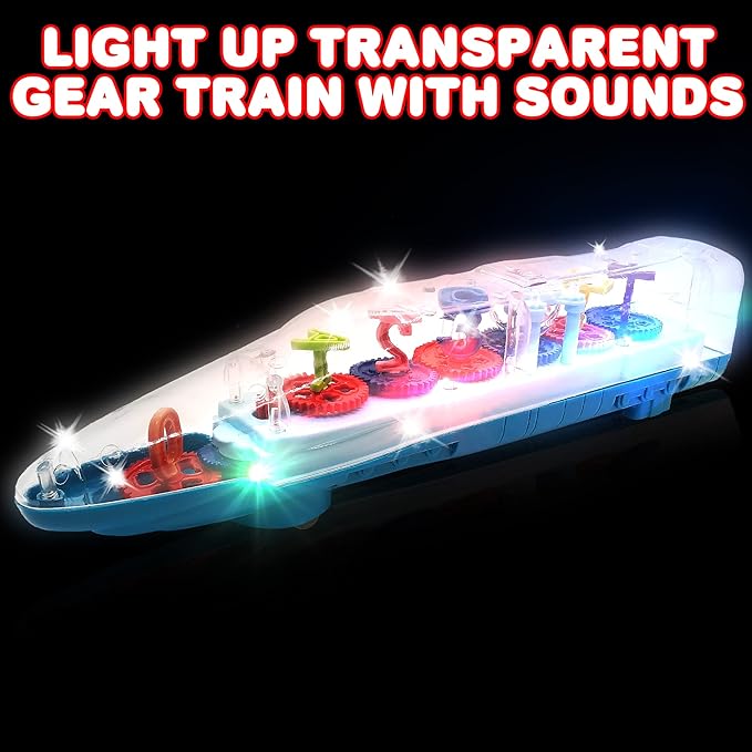 Light Up Transparent Train Toys For 3 Year Old Boys, Train Gifts For Boys, Bump and Go Electric Train For Kids with Colorful Moving Gears, Music, LED, Alphabets and Numbers, Train For 3+ Year Old Boys