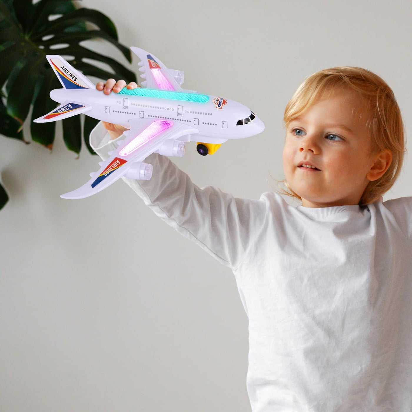 ArtCreativity Light Up Airplane Toy - Kids Airplane Toy with Takeoff Sounds, LED Lights, and Moving Wheels - Bump and Go Airplane Toy for Kids Ages 4-8 - Birthday Gift for Boys and Girls