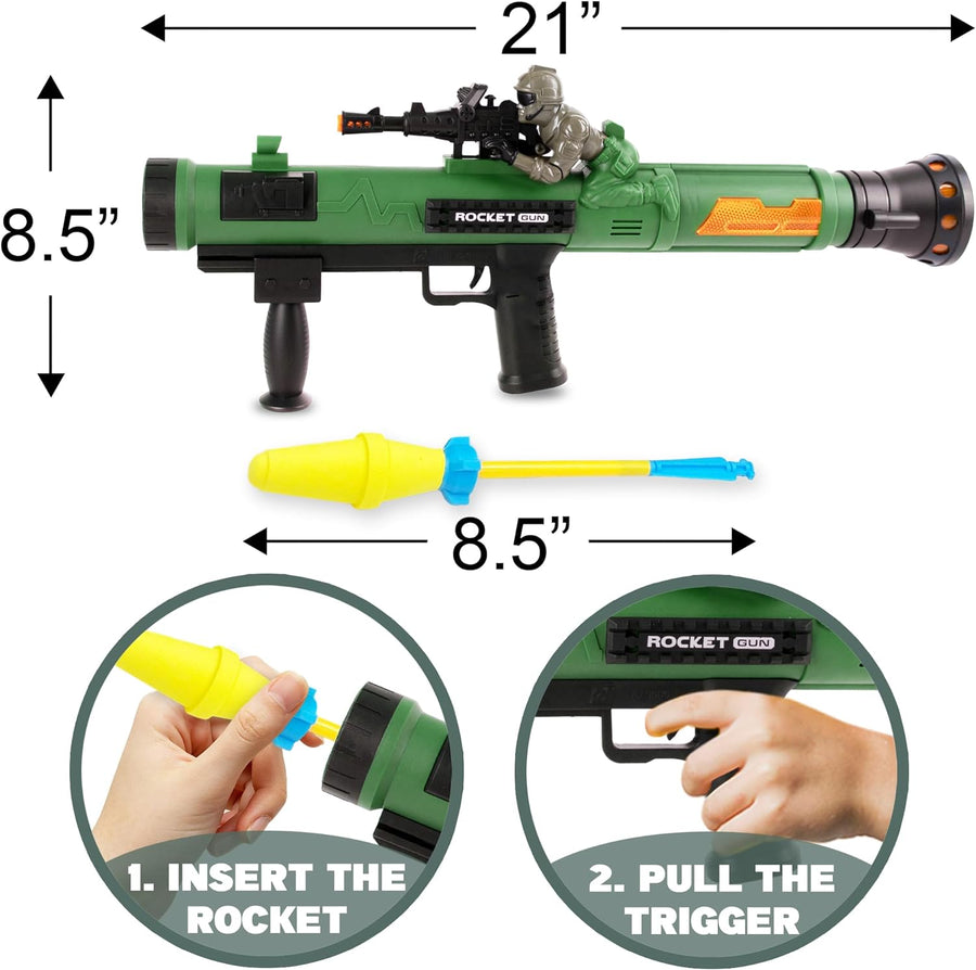 ArtCreativity Toy Rocket Launcher, RPG Gun with 3 Foam Rockets, Light Up Rocket Launcher Gun for Kids, Cool Sound, Vibration, & LED Effects, Military Pretend Play Bazooka Toys for Boys