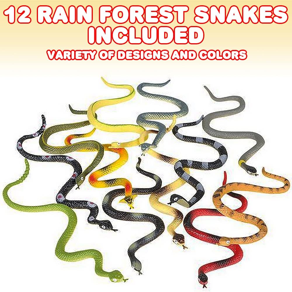 Realistic Rainforest Rubber Snake Toys, Pack of 12