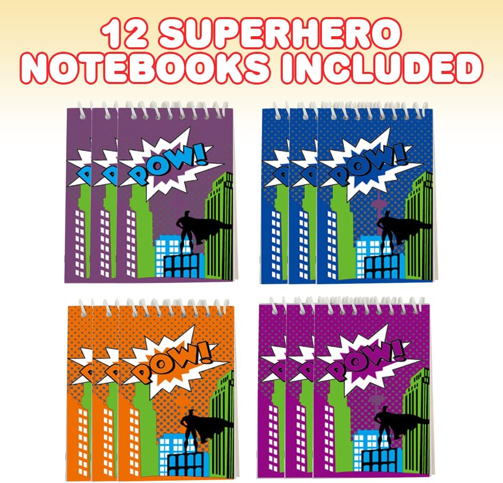 ArtCreativity Mini Superhero Notebooks, Pack of 12, Small Comic Inspired Spiral Notepads, Cute Stationery Supplies for School and Office, Fun Birthday Party Favors, Goodie Bag Fillers for Kids