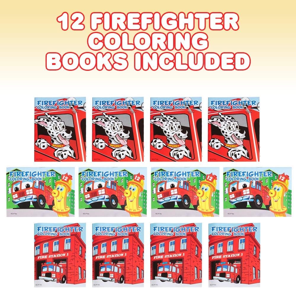 ArtCreativity Firefighter Coloring Books - Pack of 12-8 Paged Assorted Mini Color Booklets, Fun Fireman Goodie Bag Fillers, Birthday Party Favors and Activities for Boys and Girls