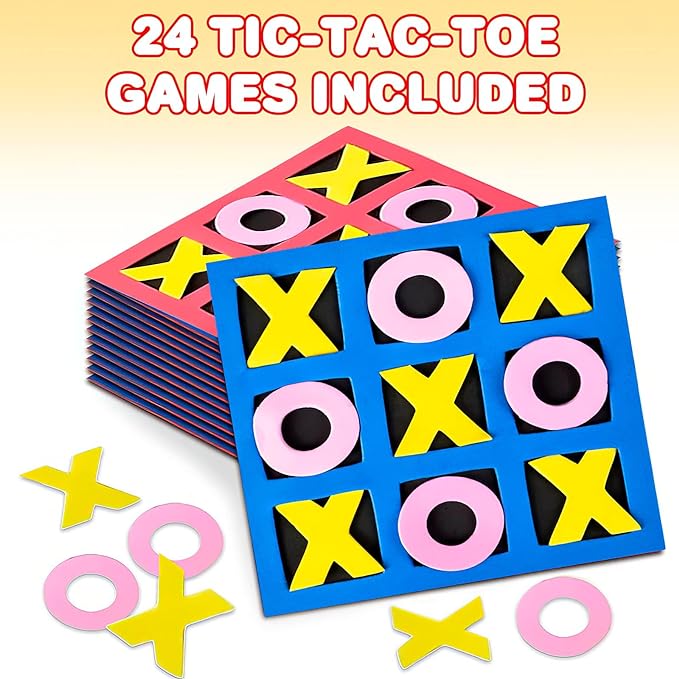 5 Inches Foam Tic Tac Toe Mini Board Games (Pack of 24) Colorful Family Games for Hours of Brain-Building Fun, Great Travel Games, Birthday Party Favor for Kids, and Stocking Stuffers