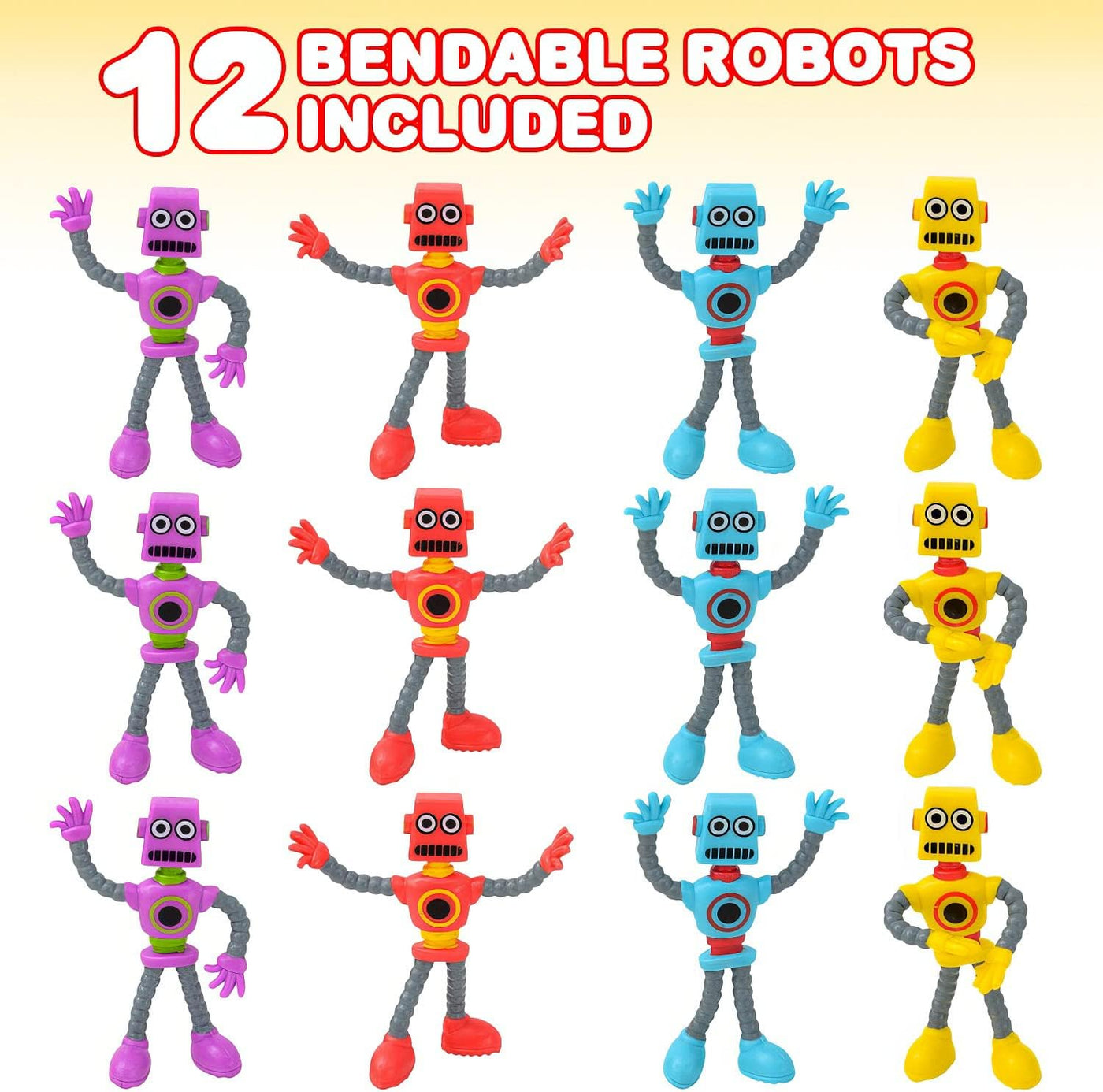 ArtCreativity Bendable Robot Figures, Set of 12 Flexible Men, Birthday Party Favors for Boys and Girls, Stress Relief Fidget Toys for Kids and Adults, Goody Bag Stuffers, Piñata Fillers