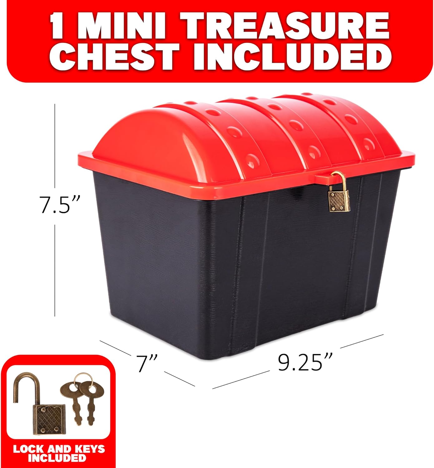 Treasure Chest for kids, Black Pirate Chest with Red Cover