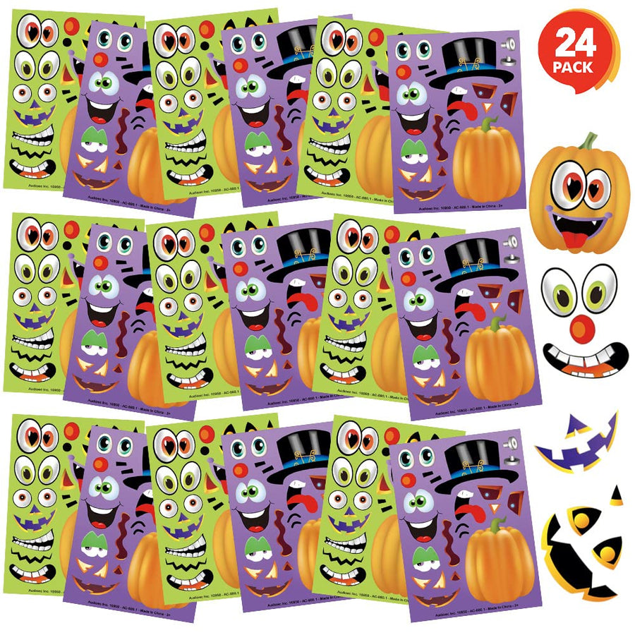 ArtCreativity Make Your Own Jack-O-Lantern Face Sticker Set - 24 Sheets - Customizable Halloween Stickers for Kids, Fun Crafts Classroom Activity, Best for Halloween Party Favors, Goodie Bag Fillers