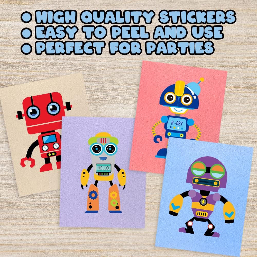 ArtCreativity Make Your Own Robot Character Sticker Assortment, Set of 24 Sheets, Unique Arts ‘n Crafts Activity Supplies Kit for Kids, Sticker Prize, Fun Birthday Party Favor, Goodie Bag Filler