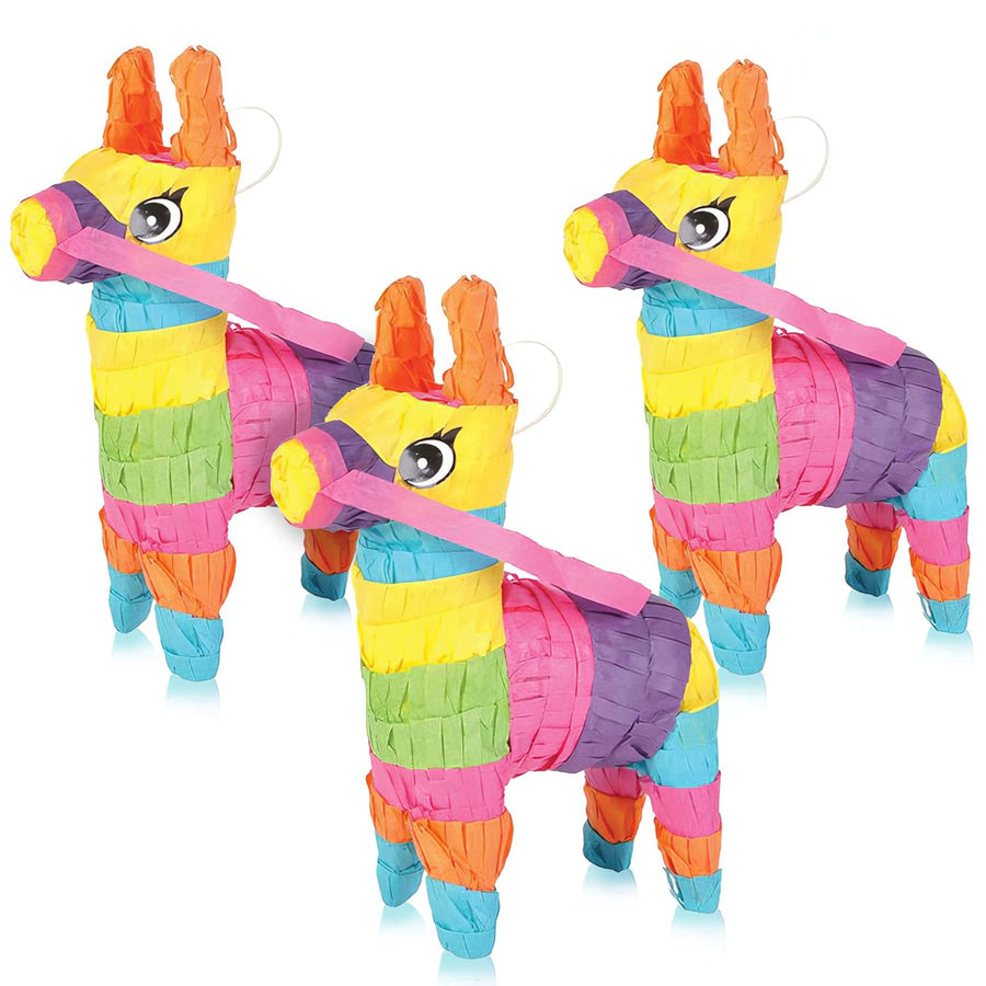 Mini Donkey Piñatas - Set of 3 - Colorful Birthday Party Decorations - 7.5" x "5 Small Miniature Piñata Decor for Feliz Navidad, Cinco de Mayo, Taco Fiesta - Mexican-Themed Party Supplies