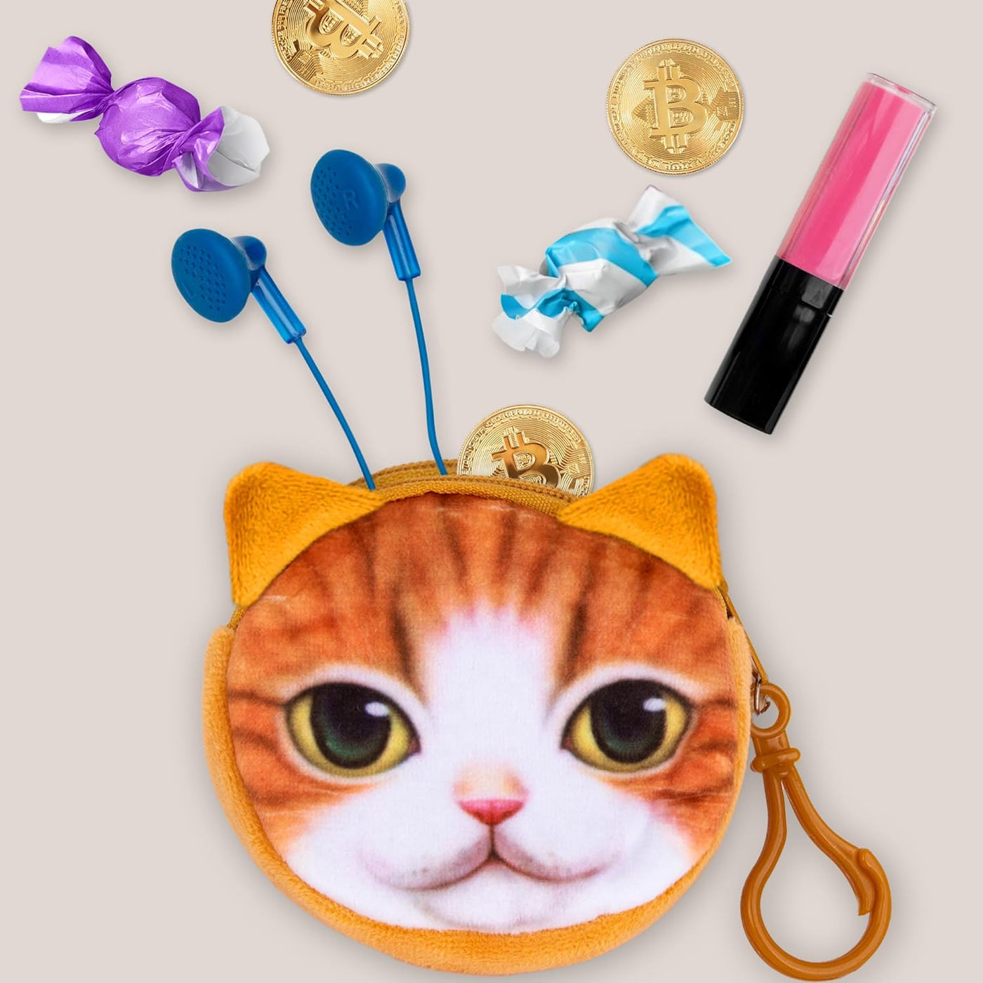 ArtCreativity Cat Coin Purse Set - Pack of 12 Mini Coin Purses - Cute Coin Purse for Girls with Adorable Animal Faces - Tiny Coin Purses for Cat Themed Party Favors - Kitty Birthday Party Supplies