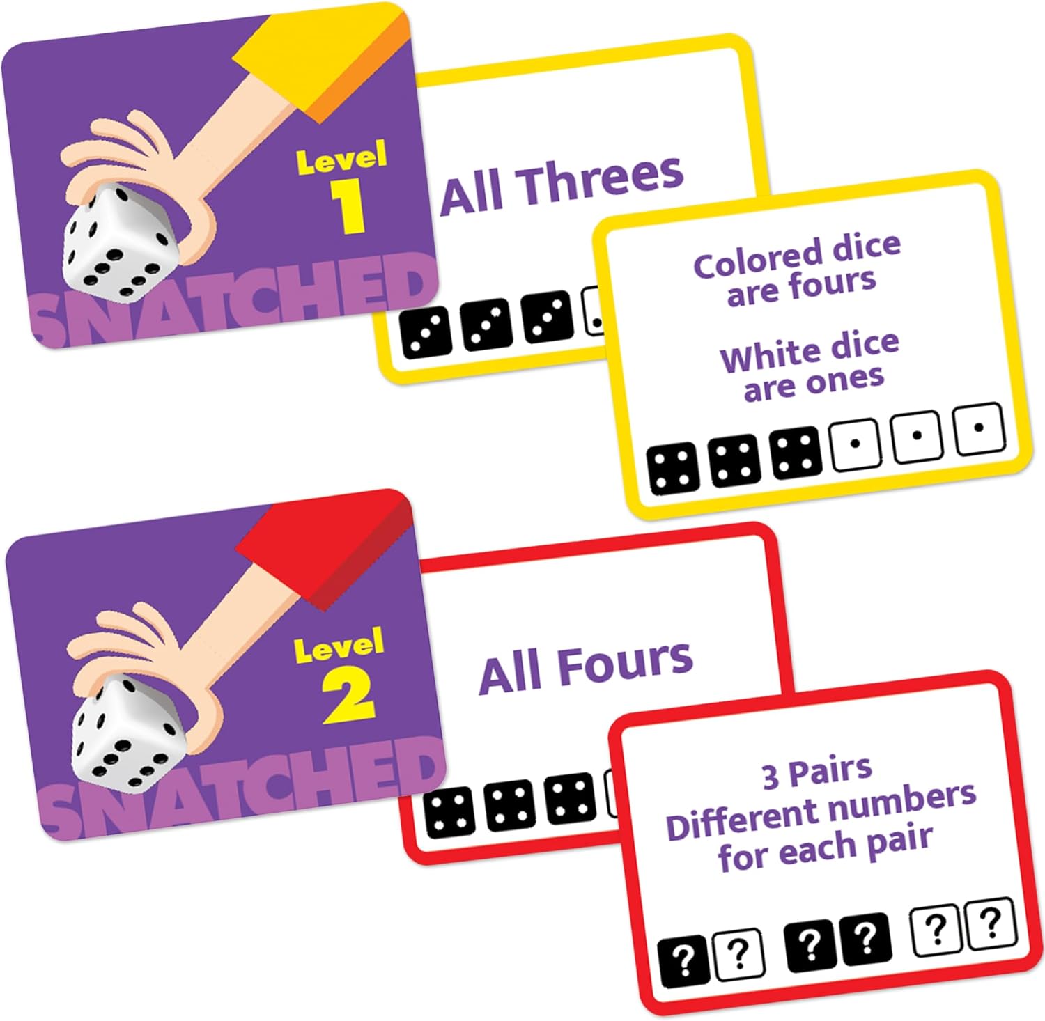Gamie Snatched Dice Rolling Game - Quick Thinking Math Games for Kids - 24 Dice, 4 Racks, and 60 Challenge Cards - Teaches Subtraction, Addition, Odd and Even Numbers - for Ages 5 and Up
