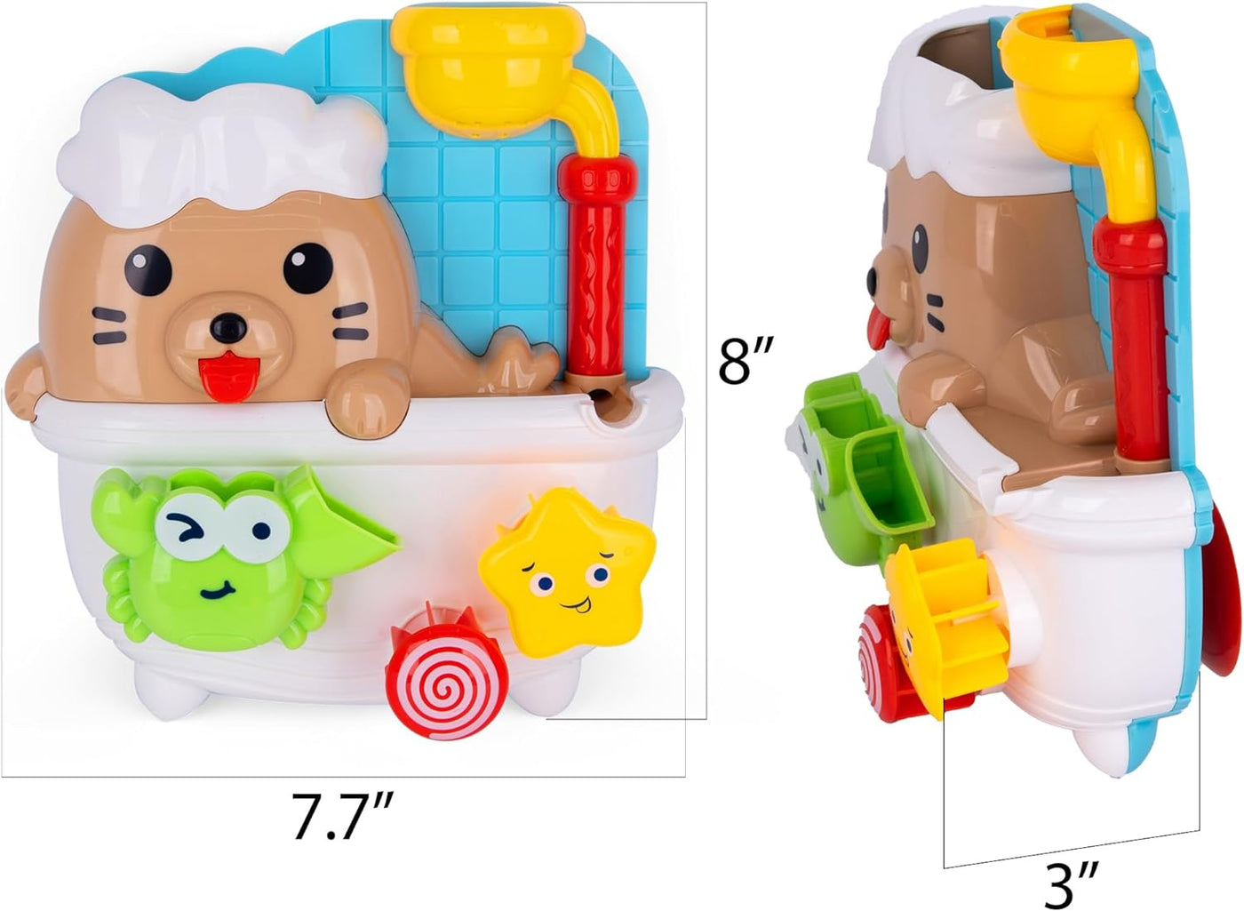 ArtCreativity Sea Lion Bath Toy for Kids - Waterfall Bath Toy with Bobbing Crab, Spinning Wheel, and Strong Suction Cups - Fun Suction Bath Toys for Toddler Tub Time Ages 1 2 3 4 5