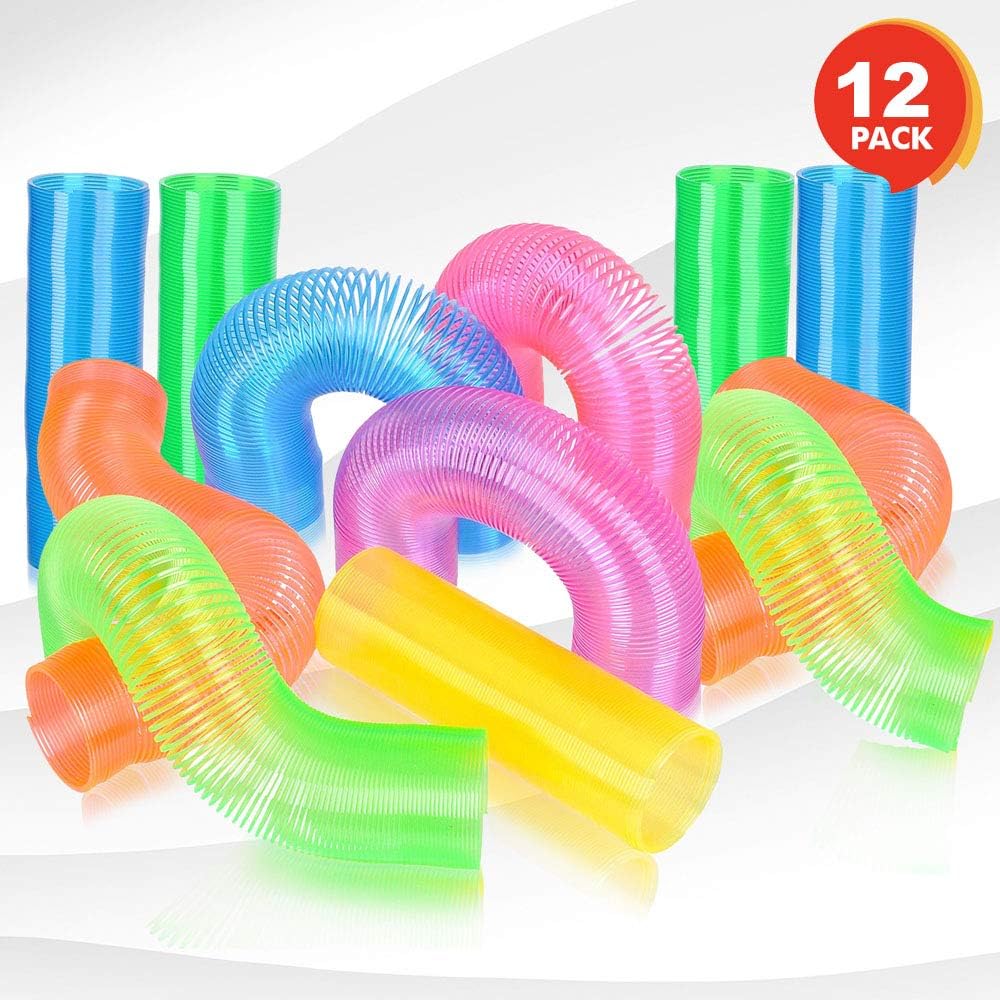 ArtCreativity Extra-Long Neon Mini Coil Springs- 12 Pack- 4 Inch Colorful Plastic Coil Spring Set- Fun Birthday Party Favors for Kids, Cute Prize, Goody Bag Fillers, Stocking Stuffers, Novelty Gift