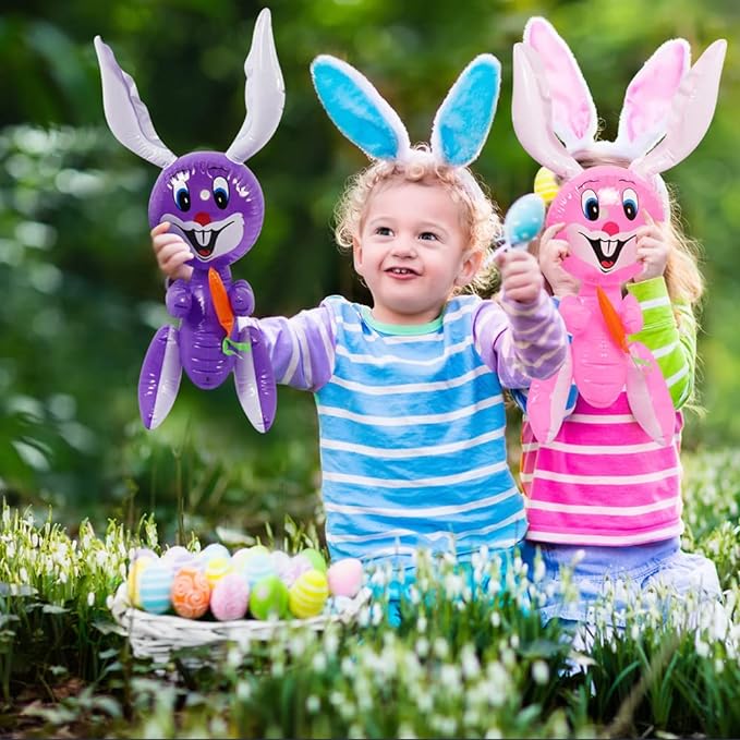 ArtCreativity Easter Bunny Rabbit with Carrot Inflatable, Indoor and Outdoor Easter Decorations, Egg Hunt Supplies for Easter Basket Stuffers, Party Favors, 4 Colors ((Easter) Bunny Inflatable)