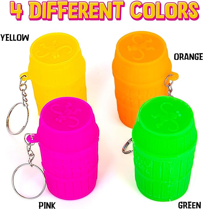 Gamie Mini Monkey in a Barrel Keychains for Kids - Set of 12 - Retro Fidget Friendly Keychains with 10 Monkeys in Each Barrel - Monkey Party Favors - Jungle Party Supplies - Pinata Stuffers