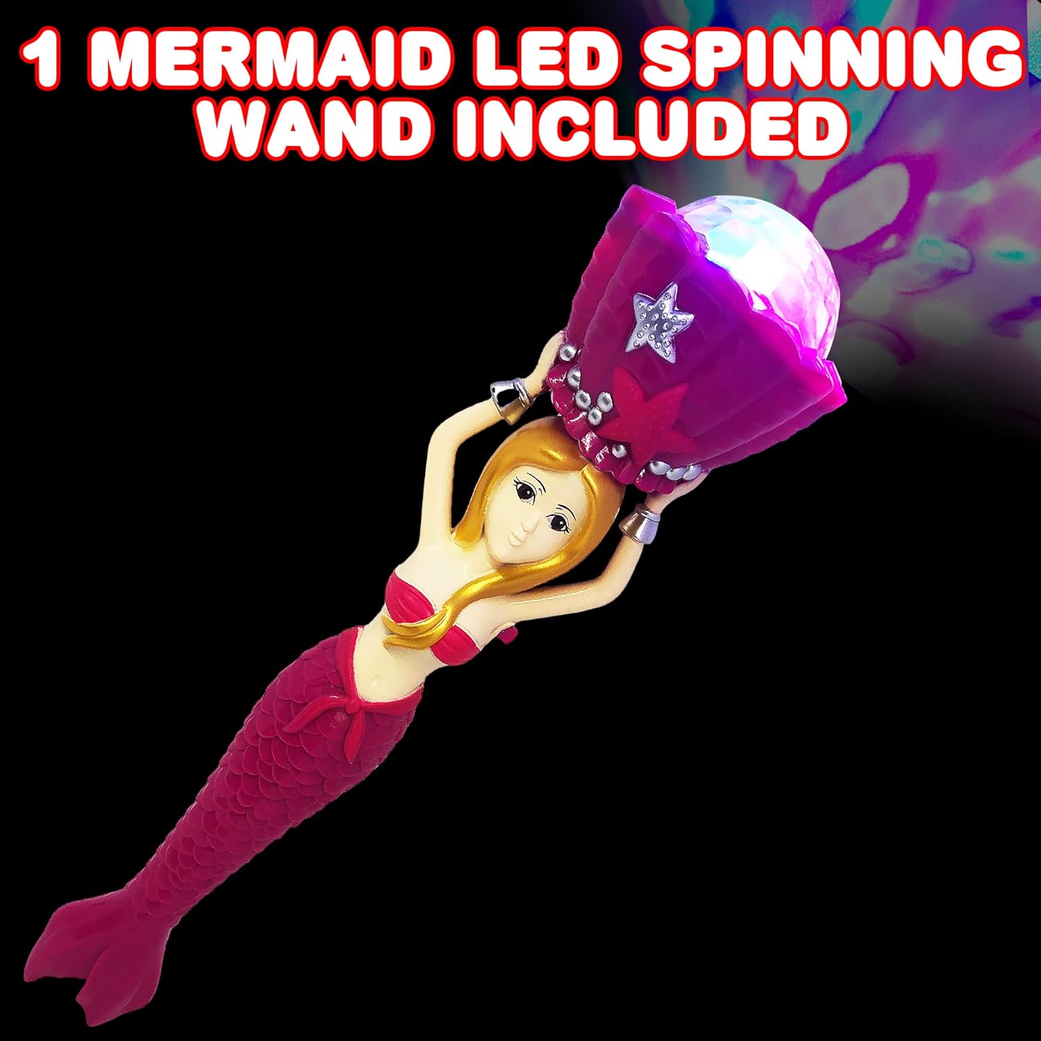 ArtCreativity Light Up Mermaid Wand with Sounds, 11.75 Inch Toy Wand with Spinning LEDs and Sound Effects, Batteries Included, Great Mermaid Gift Idea for Boys and Girls, Fun Birthday Party Favor