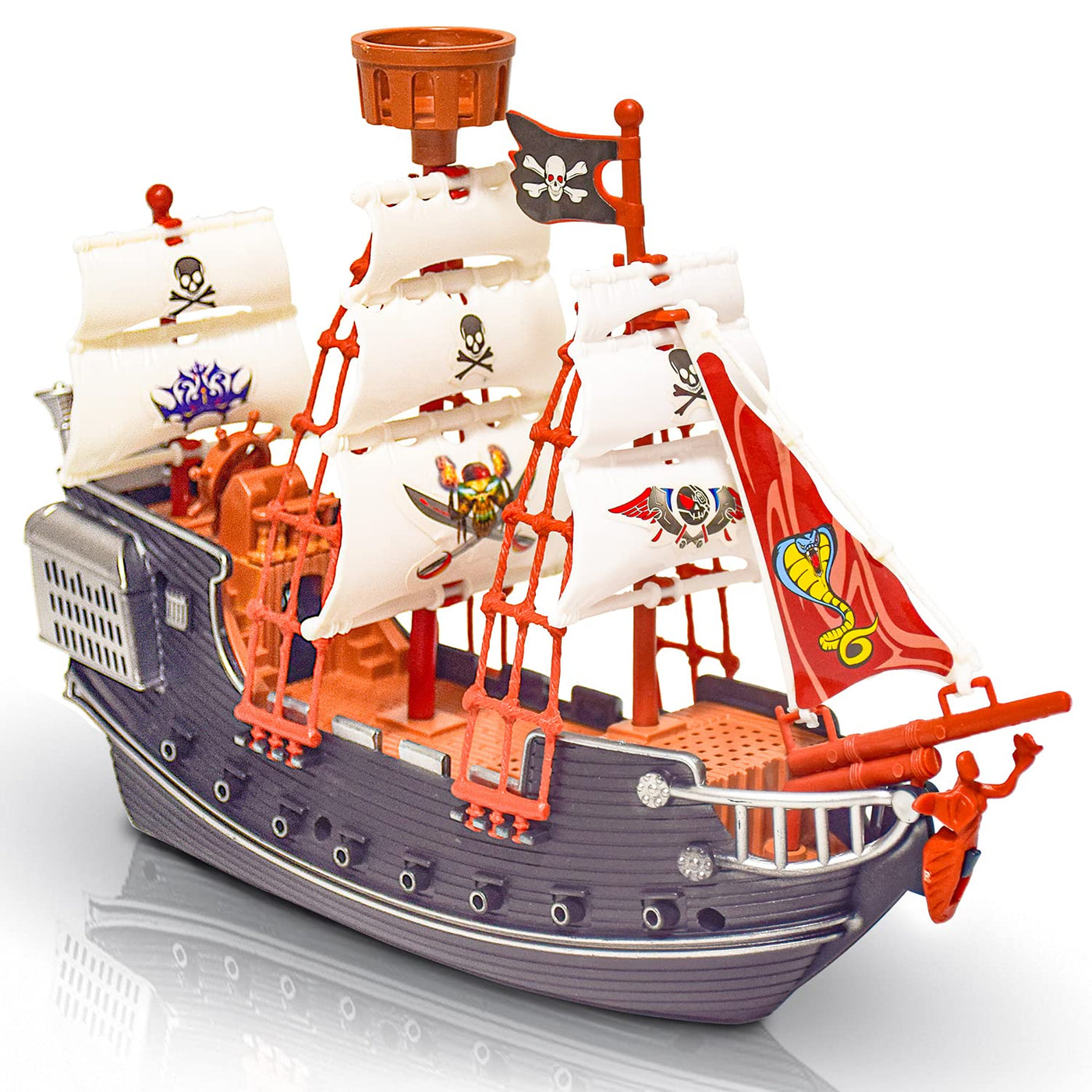 10 Inch Pirate Boat, Ship Playset with 2 Action Figures & Tree