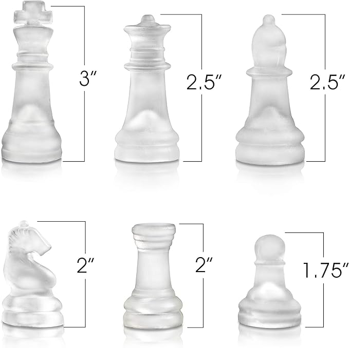 Glass Chess Set, Elegant Design - Durable Build - Fully Functional - 32 Frosted and Clear Pieces - Felted Bottoms - Easy to Carry - Reassuringly Stable (12 Inch)