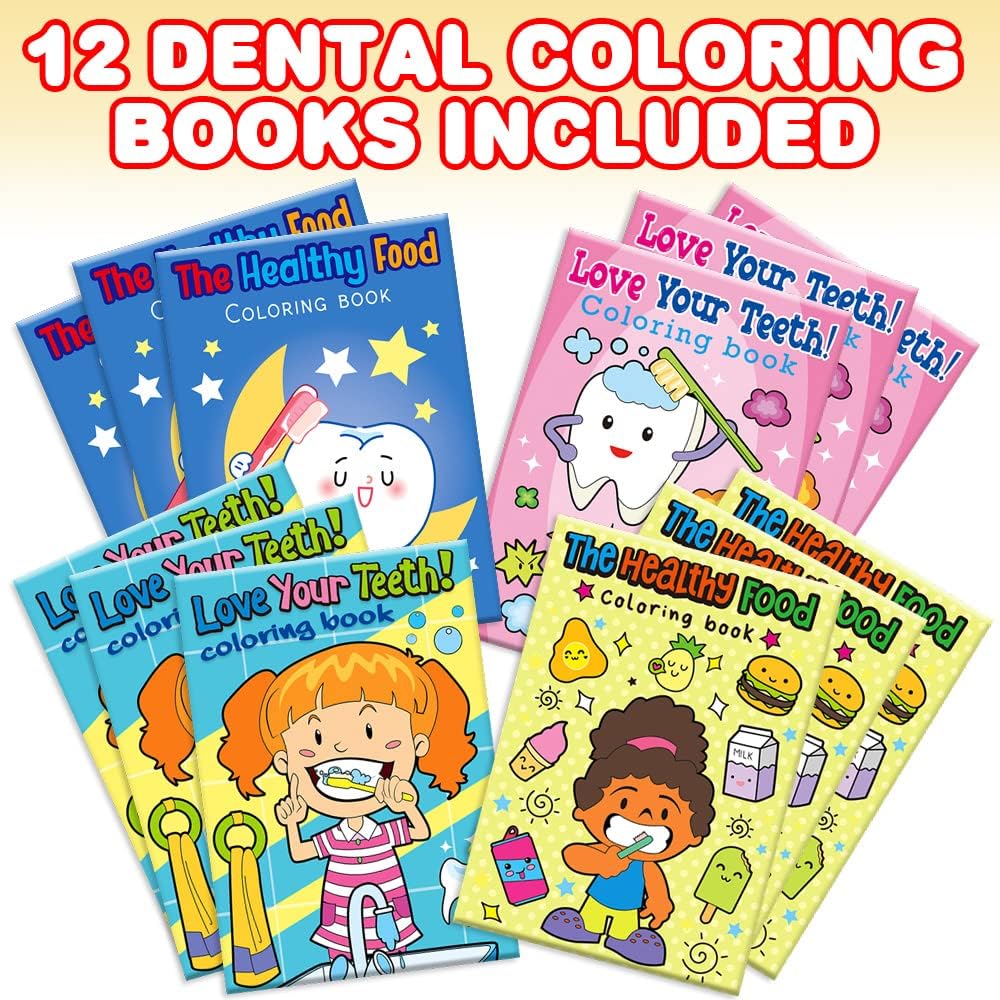 ArtCreativity Dental Coloring Book Kit for Kids - 12 Sets - Every Set Includes 1 Mini Color Book and 4 Crayons - Fun Birthday Party Favors, Sleepover Party Supplies, Great Gift Idea for Boys & Girls