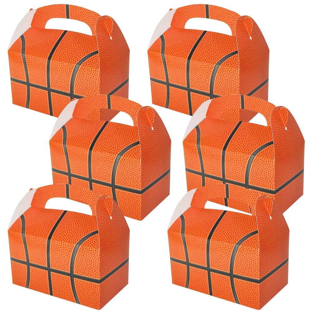 ArtCreativity Basketball Party Favor Bags for Candy, Cookies and Sports Themed Party Favors (Pack of 12) Cookie Boxes, Cute Team Favor Cardboard Boxes with Handles for Basketball Gifts