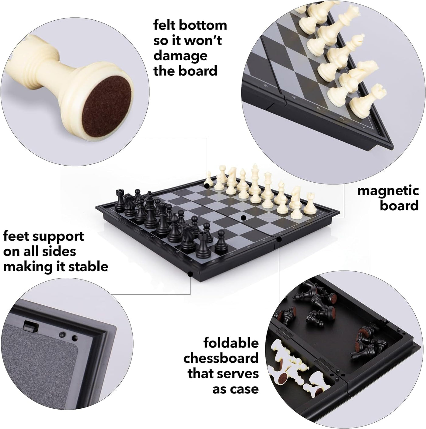 Gamie Magnetic Travel Chess Game, Foldable Portable Chess Board Game for Kids, Entertaining Road Trip Toys, Travel Games, and Desktop Toys for Adults