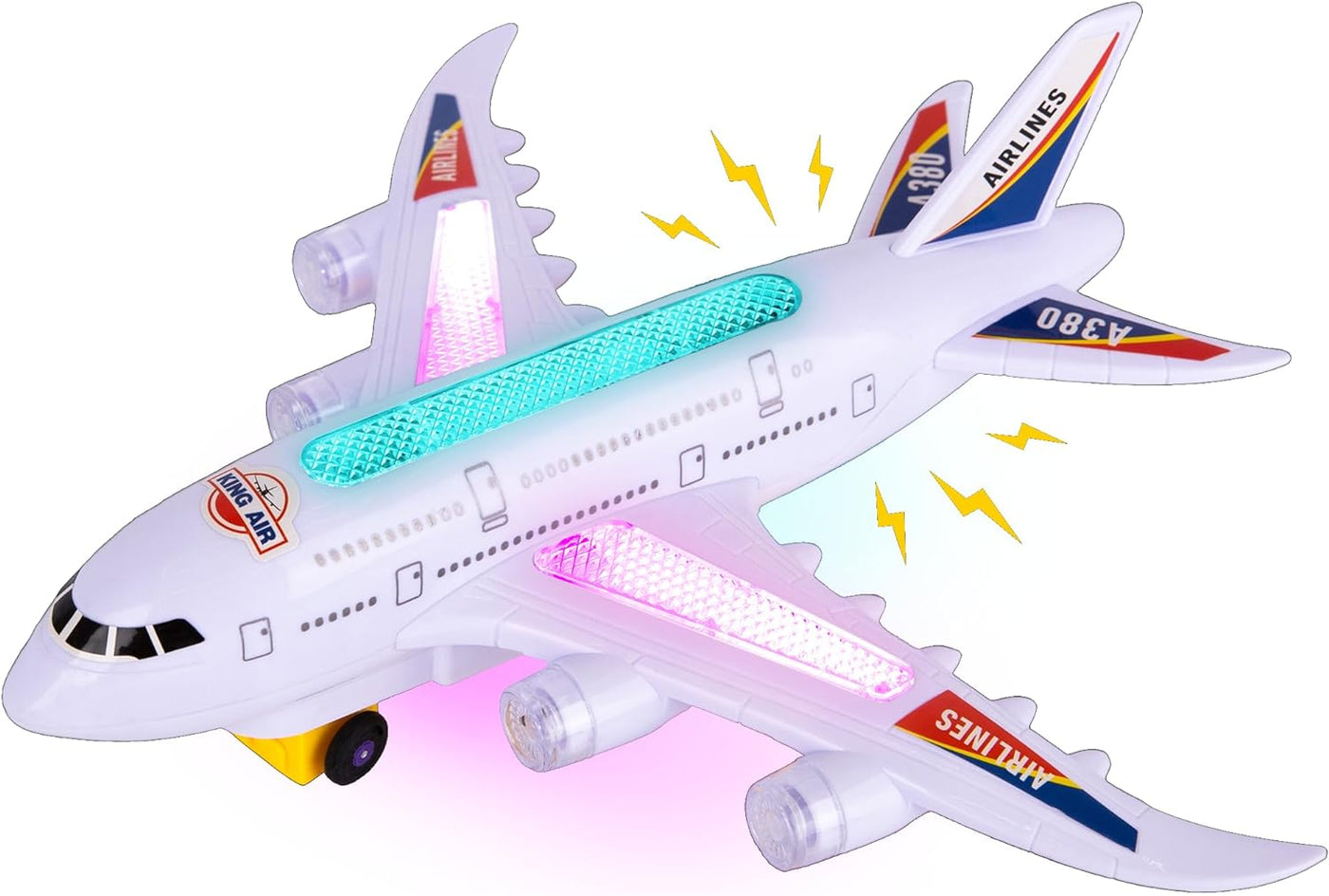 ArtCreativity Light Up Airplane Toy - Kids Airplane Toy with Takeoff Sounds, LED Lights, and Moving Wheels - Bump and Go Airplane Toy for Kids Ages 4-8 - Birthday Gift for Boys and Girls