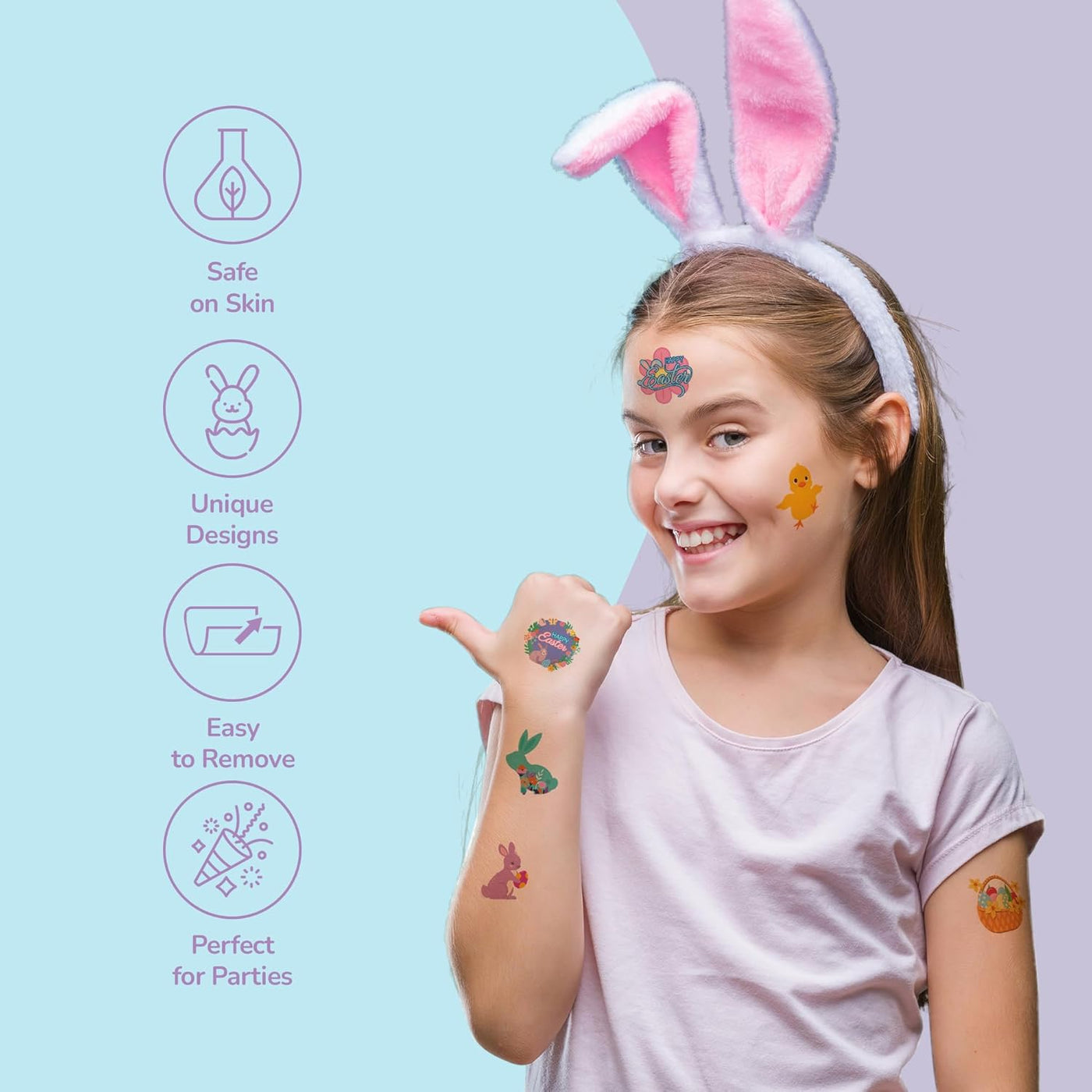 Easter Tattoos for Kids - Set of 240 - Temporary Tattoos with Easter Themes - Fake Tattoo Stickers - Easter Goodie Bag Basket Stuffers - Easter Party Favors for Kids