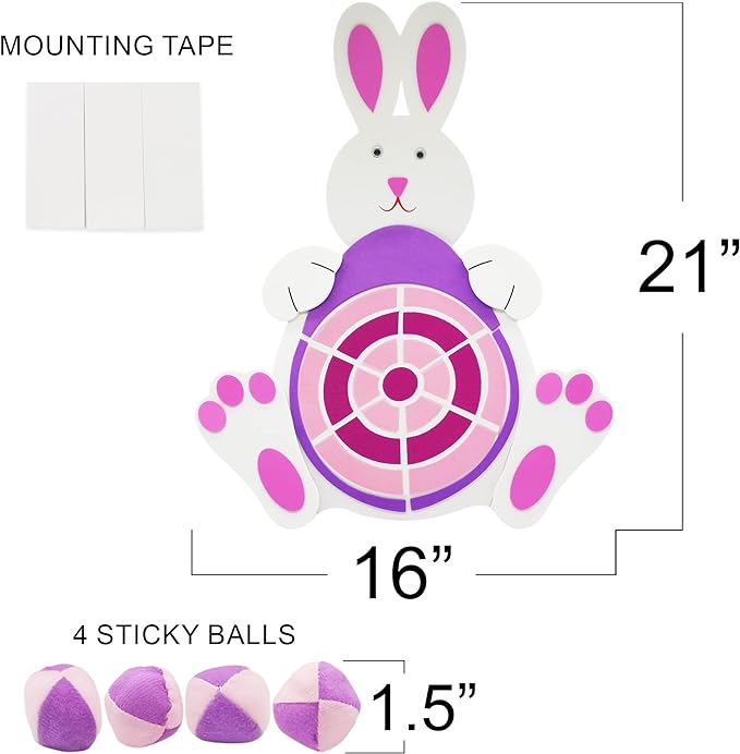 Easter Basket Stuffers, Easter Bunny Dart Board with 4 Sticky Balls, Easter Egg Dart Board, Easter Theme Party Favor, Easter Eggs Filled, Easter Gifts for Boys Girls - Outdoor Indoor Kids Toys Games